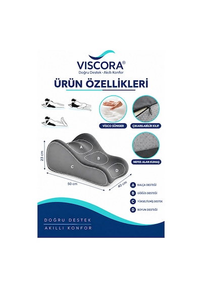 Üçgen Pozisyon Yastığı İlişki Ve Dinlenme Pozisyon Desteği 3d Ergonomik Visco Gri