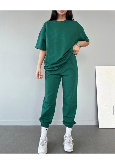 Basic T-shirt Eşofman Altı Jogger - Yeşil Düz Alt Üst Eşofman Takımı Oversize Bisiklet Yaka Yeşil Basic T-shirt Eşofman Altı Jogger - Yeşil Düz Alt Üst Eşofman Takımı Oversize Bisiklet Yaka Yeşil