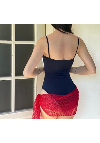 Kayahan Collection Kuşgözü Detaylı Mayo Pareo Takım Lacivert
