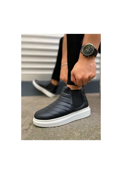 DMR Elegance Bay Bot Jy205 Boston Bağcıksız Ortopedik Taban Cilt Erkek Spor Bot Cbt - Siyah
