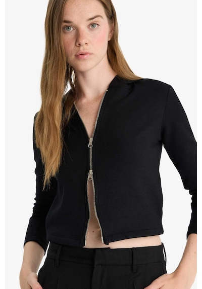 Defacto Slim Fit Dar Kesim Kapüşonlu Modal Fermuarlı Sweatshirt F7651ax25aubk81 Siyah