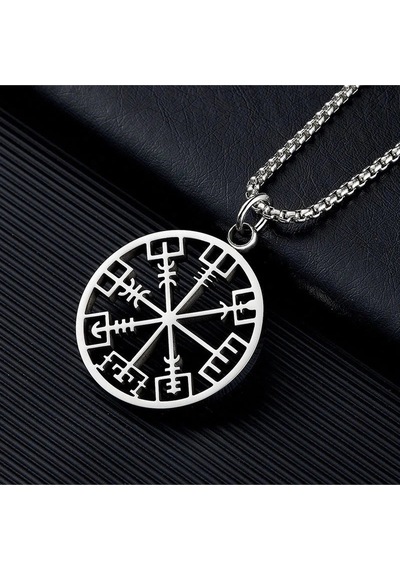Viking Pusulası Vegvisir Model 316l Paslanmaz Çelik Kolye Çelik