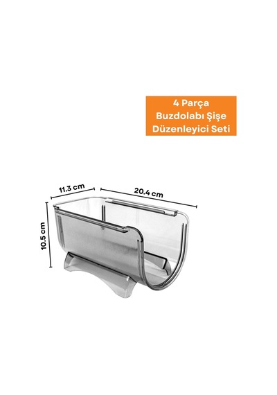 4 Parça Buzdolabı Şişe Düzenleyici Seti, Buzdolabı Düzenleyici Şişe Organizer Füme