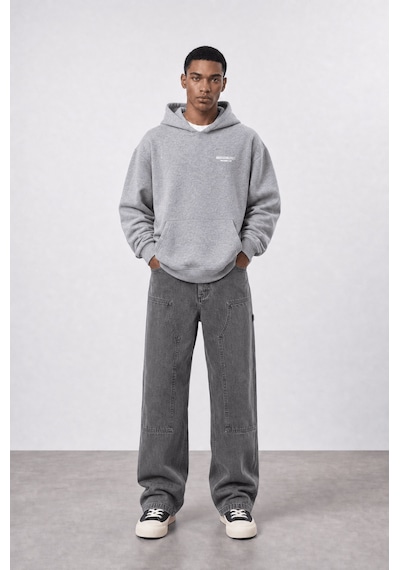 Respire Erkek Absofuckinlutely Baskılı Oversize Hoodie Melanj Gri Melanj
