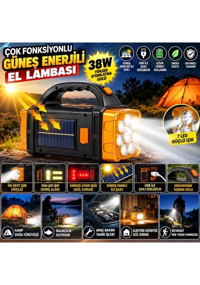 Ers Çok Fonksiyonlu Elde Güneş Enerjili Lamba 38w