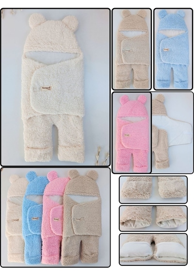 Bebek Dış Kundak Battaniyesi Welsoft Ekstra Uzun Kışlık Peluş Ayakları Açılabilen Uyku Tulumu 0-12ay Ekru