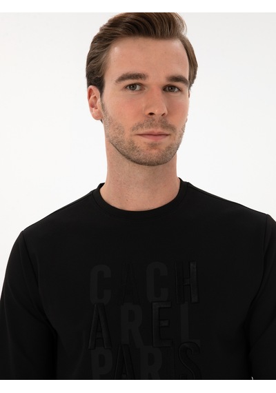 Siyah Regular Fit Bisiklet Yaka Sweatshirt