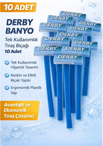 Derby Banyo Tek Kullanımlık Tıraş Bıçağı 10 Adet Plastik Saplı Ekonomik Pratik Tıraş Jileti