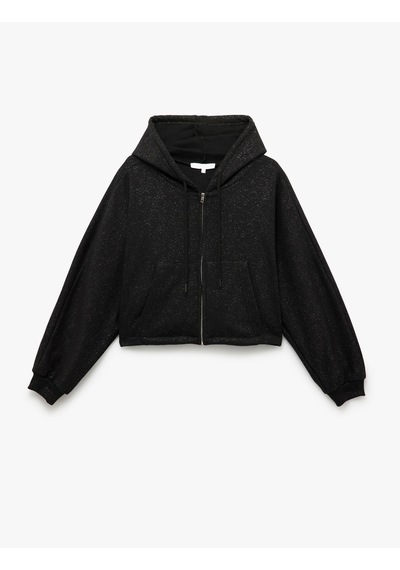 Koton Sim Detaylı Fermuarlı Kapüşonlu Kanguru Cepli Crop Sweatshirt Siyah 5sal10598ık Siyah Koton Sim Detaylı Fermuarlı Kapüşonlu Kanguru Cepli Crop Sweatshirt Siyah 5sal10598ık Siyah