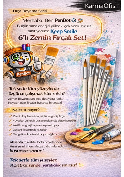 6 Lı Zemin Fırça Seti Set 9 Akrilik Boya Fırçası, Yan Kesik & Düz Kesik Uçlu Profesyonel Hobi Seti