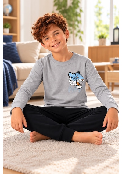 Tarık İnterlok Kumaş Garson Boy Erkek Pijama Takımı 6-10 Yaş -ta4404360 - Gri
