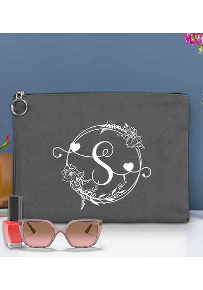 Bk Gift Kişiye Özel Harfli Astarlı Antrasit Portföy Çanta 30x21cm, Baskılı El Çantası, Organizer Çanta Haki