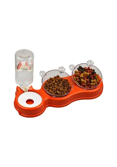 Çift Hazneli- 3' Lü Beslenme Mama Ve Su Kabı Turuncu 500 Ml 36 21 16 Cm Çok Renkli