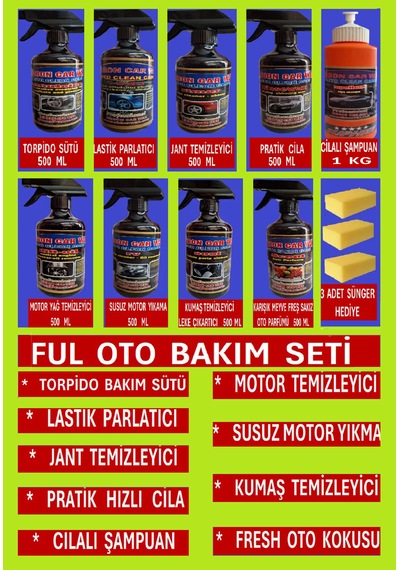 Ful Oto Bakım Seti 9 Parça + 3 Adet Sünger