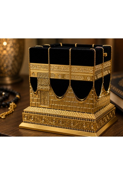 Kudüs Kâbe Biblosu Siyah Gold Kadife Detaylı Dekoratif Kâbe Maketi 15x15 Cm 01