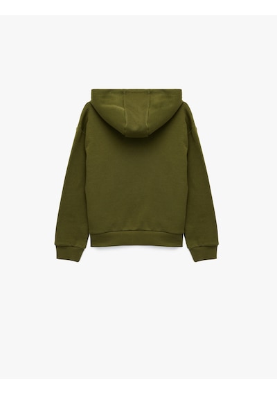 Koton Şardonlu Uzun Kollu Kapşonlu Fermuarlı Sweatshirt Haki 6wkg10080ak Haki