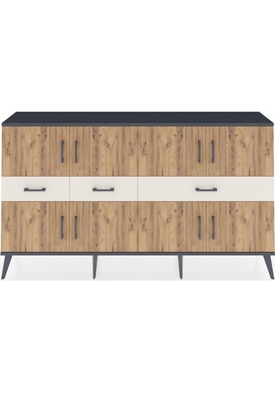 Arges Konsol 5 Raflı 3 Çekmeceli 8 Kapaklı 176x30x99 Antrasit-çam/aytaşı Atlas Çam/aytası - Antrasıt