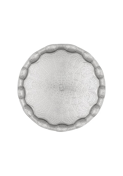 Osmanlı Motifli Metal Servis Tepsisi 34,5 Cm 13.6 İnç Kahve Ve Çay Sunum Tepsisi 5 Renk Seçeneği Gümüş Rengi 15cm