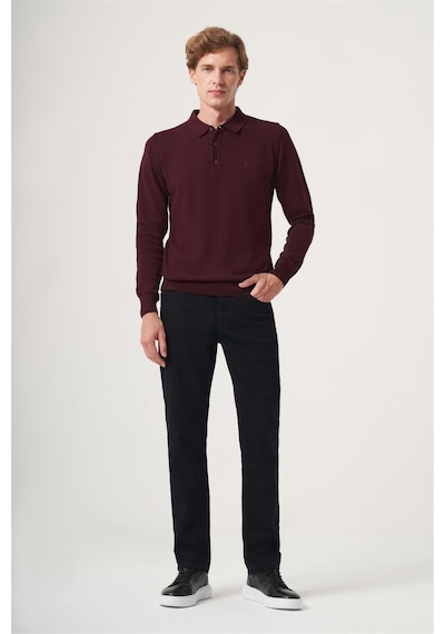 İmza Bordo Polo Yaka Uzun Kol Örme Comfort Fit Pamuklu Kazak 1012265007