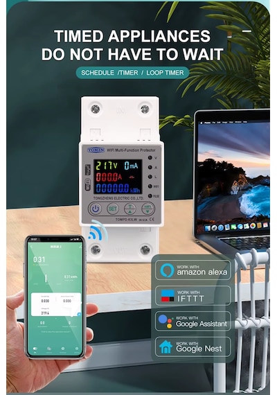 Tomzn 63a Wifi Akıllı Kaçak Akım Rölesi Tomzn 63 Amper Akım Koruyucu Röle Tompd-63lw