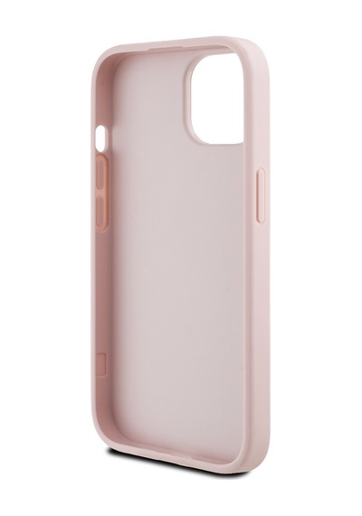 Apple Uyumlu iPhone 15 Kılıf Guess Lisanslı Gül Baskılı Büyük Metal Logo Dizaynlı Kapak Pembe