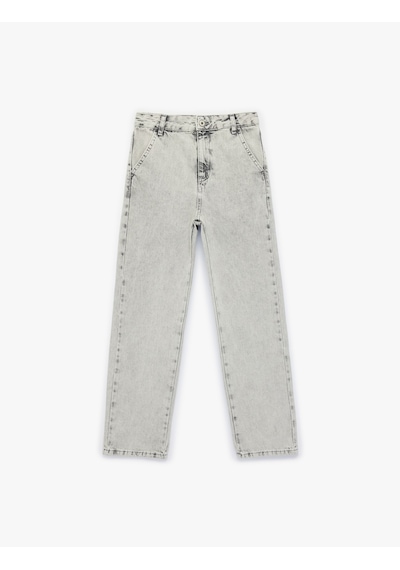 Koton Pamuklu Beli Ayarlanabilir Lastikli Rahat Kesim Denim Pantolon Gri 6skb40007td Gri