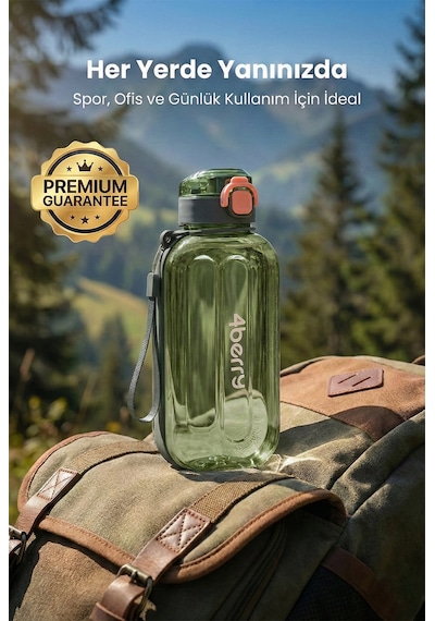750 Ml Spor Matara Sızdırmaz Kapaklı, Tek Elle Kullanım, Askılı Taşınabilir Su Şişesi Yeşil
