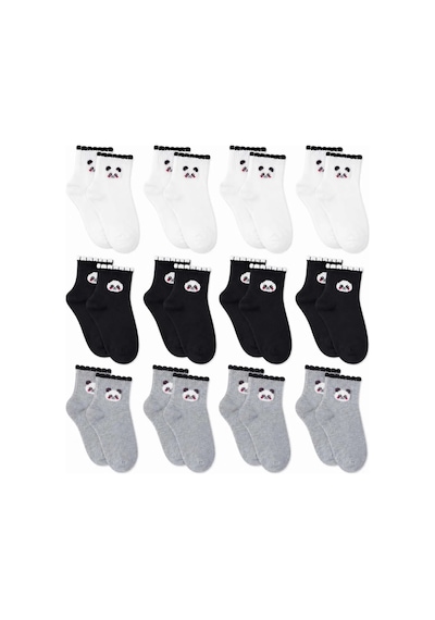 Kadın Panda Desenli Kısa Konç Çorap 12'li Paket, %80 Pamuklu Dikişsiz Burun, Nefes Alan Yumuşak Bile Diğer