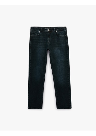 Koton Normal Bel Pamuklu Cepli Straight Jean Pantolon - Mark Jean Koyu İndigo 7wam40316nd