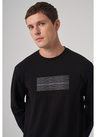 Morven Erkek Siyah Trend Baskılı Bisiklet Yaka Sweatshirt 26ks063008001 Siyah