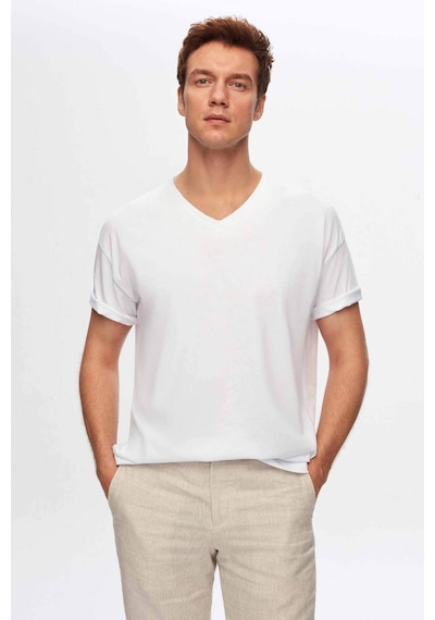 D's Damat Ds Damat Beyaz V Yaka %100 Pamuk T-shirt 4HC141996755M Beyaz