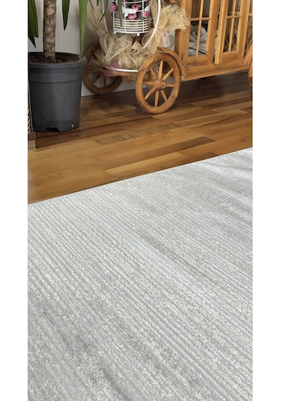 Elvey Home Krem Gri Saten İnce Sık Dokuma Parlak Yüzey Kaymaz Salon Koridor Halısı Kdfelvmakhal Krem Gri
