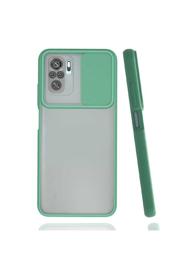 Noktaks - Redmi Note 10s Uyumlu - Kılıf Slayt Sürgülü Arkası Buzlu Lensi Kapak - Koyu Yeşil Koyu Yeşil