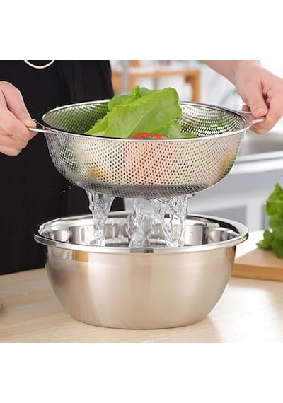 22cm Çift Kulplu Sepet Süzgeç Salata Süzgeci Meyve Süzgeci Makarna Süzgec - Paslanmaz Çelik Çift Kulplu 22cm Sep Genel