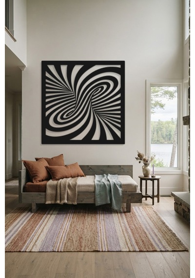 Optik İllüzyon Metal Duvar Tablosu - Metal Duvar Sanatı - Duvar Dekoru - 100 X 100 Cm Siyah