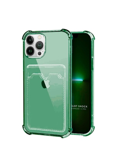 Apple Uyumlu iPhone 13 Pro Kılıf Darbe Emici Köşe Korumalı Kartlıklı Cüzdanlı Silikon Kapak Yeşil