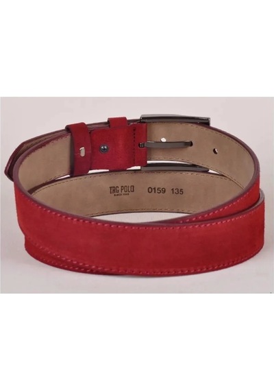 Trg Polo 4,5 Cm Kırmızı Hakiki Nubuk Deri Kemer -0159 Kırmızı