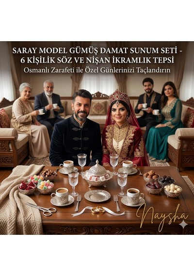 Osmanlı Saray Model Gümüş Damat Sunum Seti, 6 Kişilik, Söz Ve Nişan İkramlık, Osmanlı Tarzı Tepsi Dahil Değildir Çok Renkli