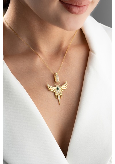 Çekirdekjewelry 925 Ayar Gümüş Zümrüdüanka Kolye Sarı