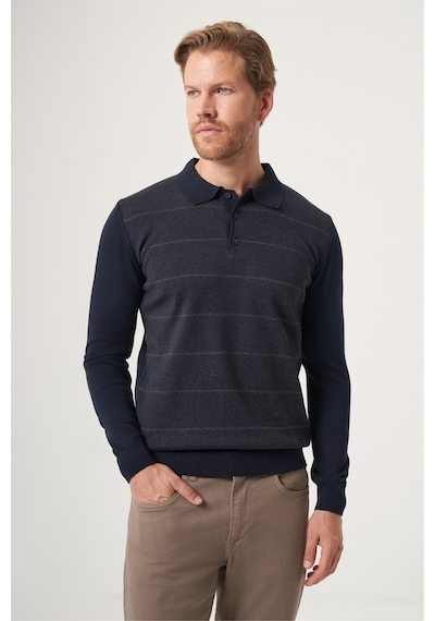 İmza Lacivert-füme Polo Yaka Uzun Kol Örme Comfort Fit Pamuklu Triko Kazak 1012265156 Lacivert - Füme İmza Lacivert-füme Polo Yaka Uzun Kol Örme Comfort Fit Pamuklu Triko Kazak 1012265156 Lacivert - Füme