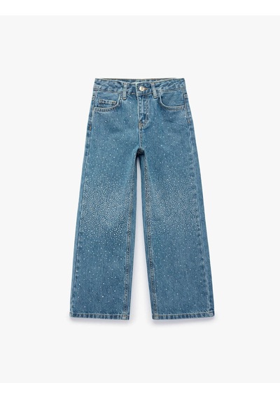 Koton Parıltılı Taş Detaylı İndigo Kız Çocuk Jean Pantolon 7wkg40011ad