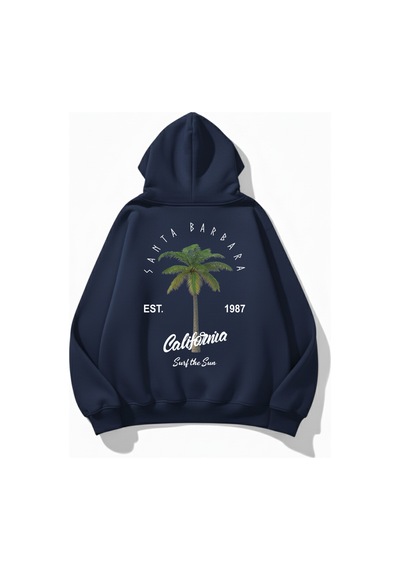 Uyguntarz Unisex Yumuşak Dokulu California Retro Baskılı Tasarım Oversize 3 İplik Hoodie Sweatshirt Indigo