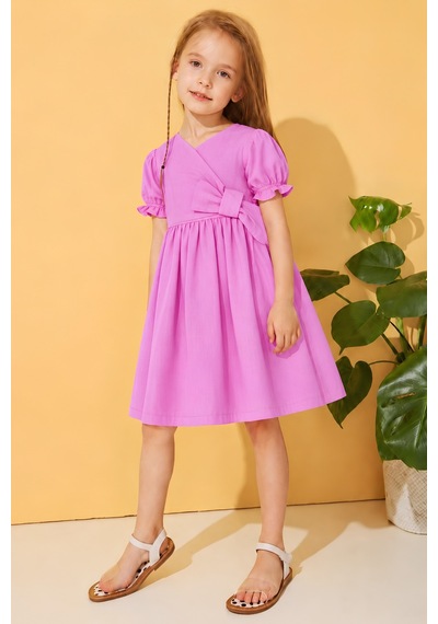 Esila Kids Kız Çocuk Elibse Flam Pamuk İnce Yazlık Elbise Lila