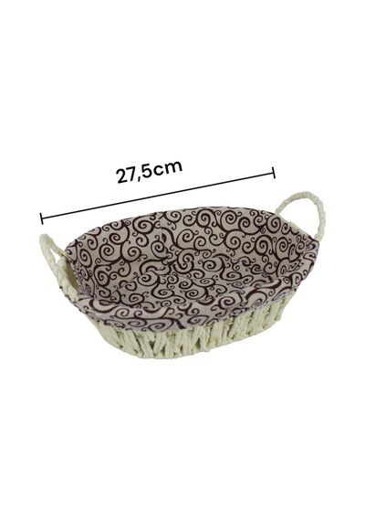 Hasır Rattan Ekmeklik Ekmek Sepeti Oval Kumaşlı Krem
