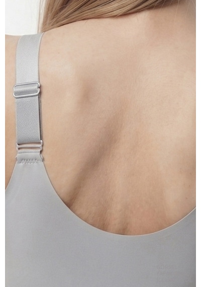 Cottonill Seamless Bra - Larevia Gri Lazer Kesim Önden Düğmeli Tül Detaylı Kadın Sütyen