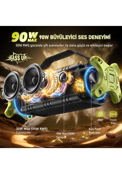 W-kıng D8-1 Bluetooth Hoparlör, 90w Ultra Bass Boombox, 40 Saat Çalma Süresi, Ipx6 Suya Dayanıklı, K
