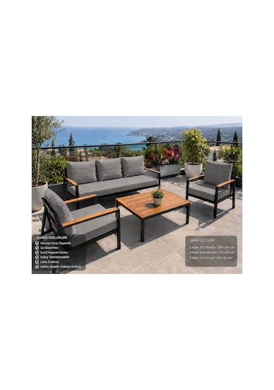Balkon Mobilyası , Bahçe Mobilyası, 3-1-1 Takıma Uygun, Minder Kılıfı , Koruyucu Kılıf ,outdoor Kumaş Gri