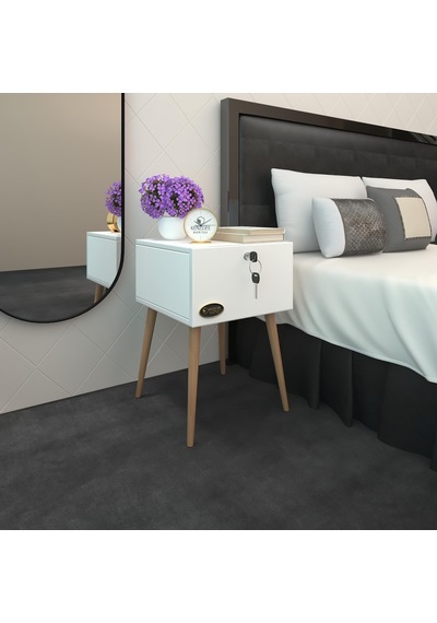Kenzlife Komodin Çıntay Byz 57 39 39 Çekmeceli Kilitli Ahşap Ayaklı Komidin Cordoba