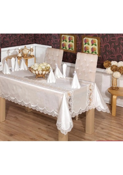 Elenora Osmanlı Ipeği Güpürlü Sofra Takımı 8 Kşl. 170x240cm 17prç. - 455 Çok Renkli