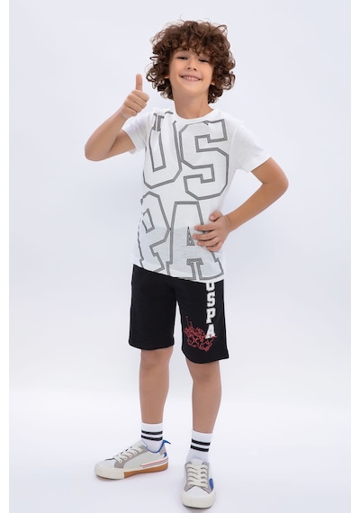 U.S. Polo Assn Krem Siyah Erkek Çocuk Bisiklet Yaka Bermuda Takım